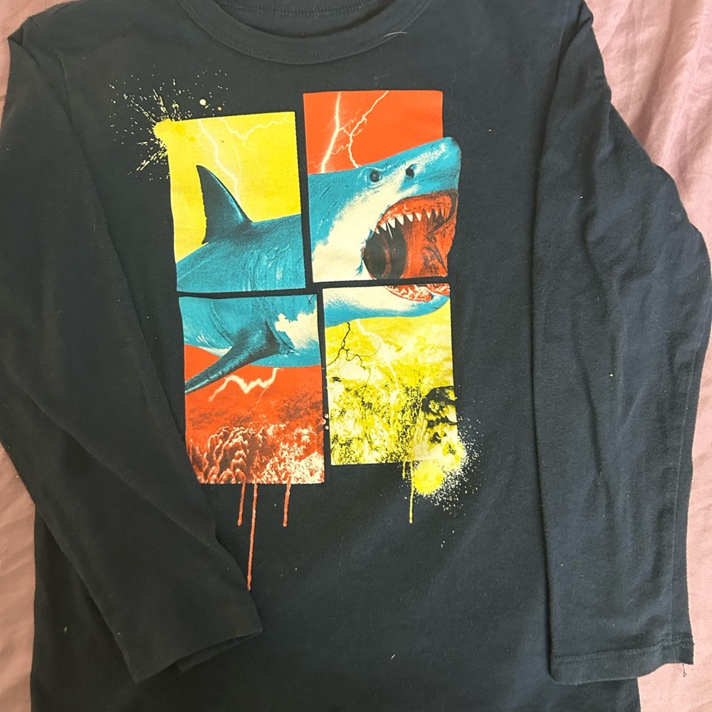 Place Black and Blue Long Sleeve Tee with Artistic Graphic